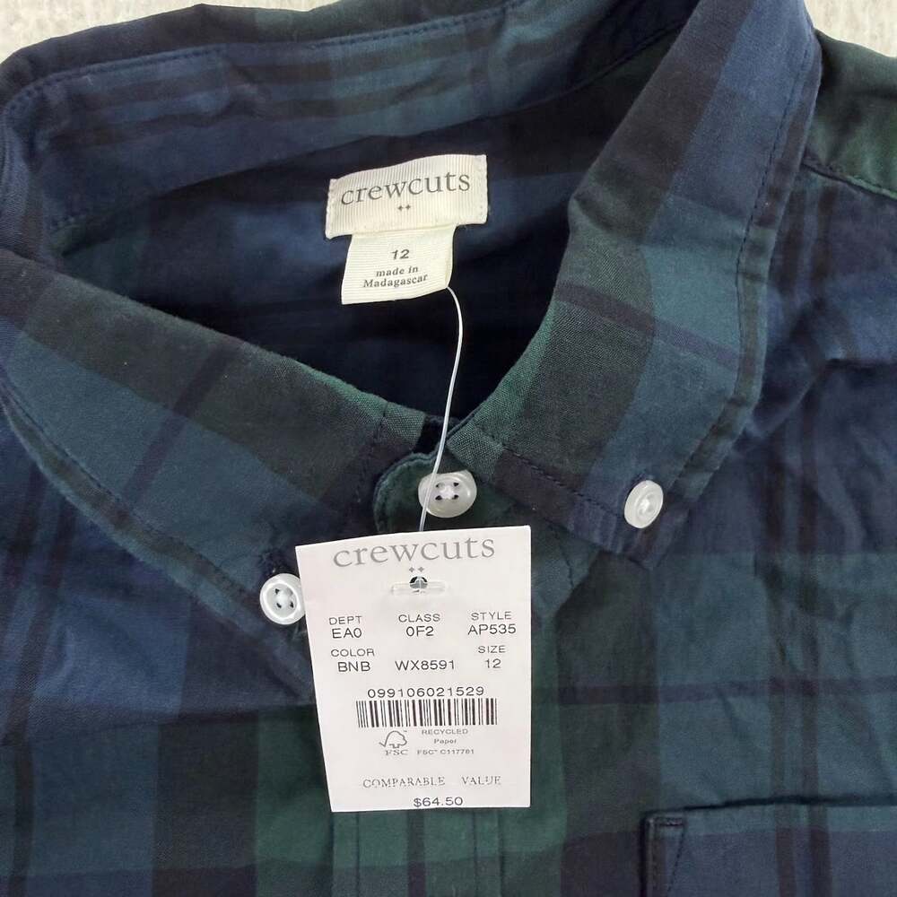 NWT Crewcuts J. Crew Kid's Black Watch Plaid Long-Sleeve Button-Down Size 12 - Picture 5 of 6